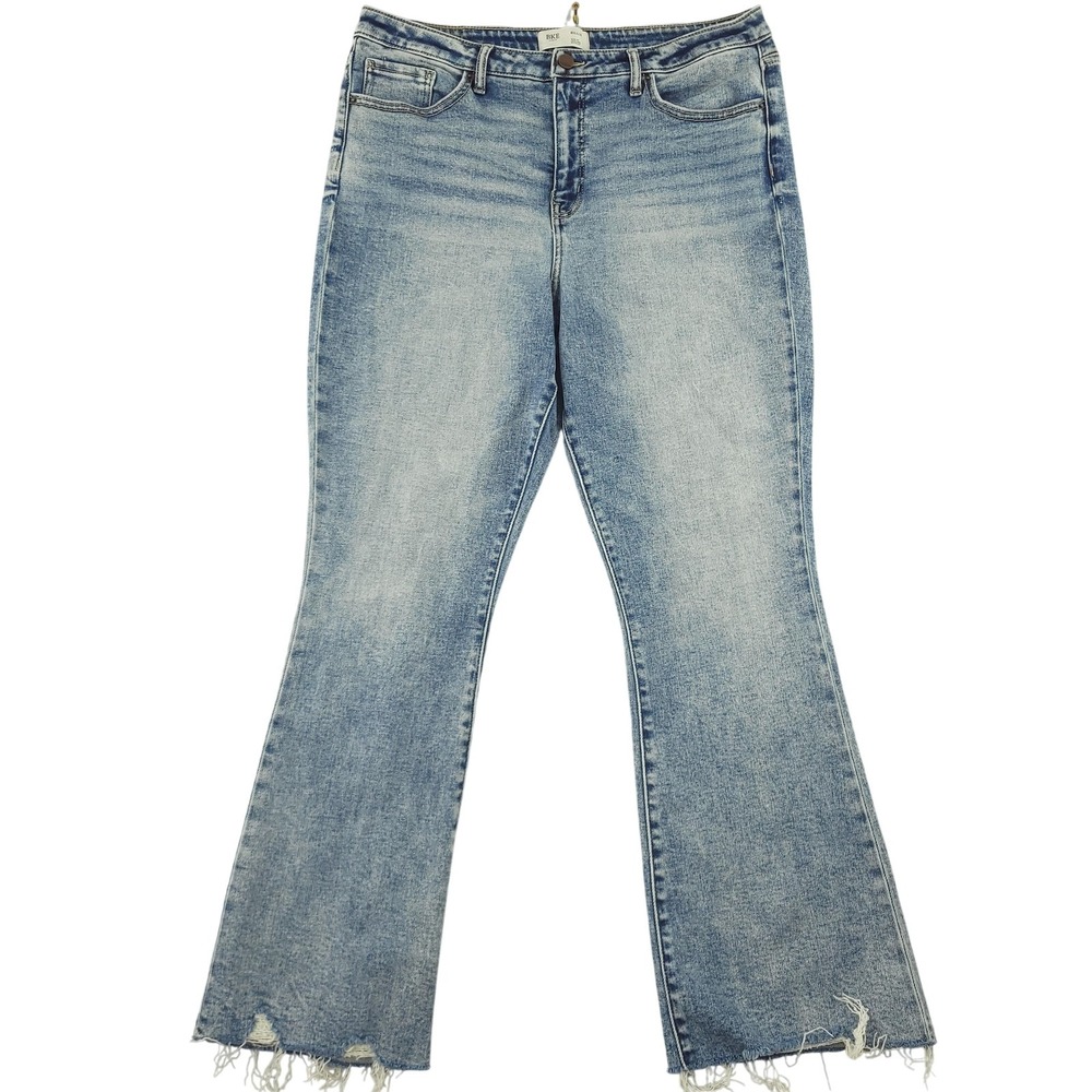 BKE Billie Jeans Womens 36x31.5 Light Wash High Rise Slim Bootcut Fringe Denim